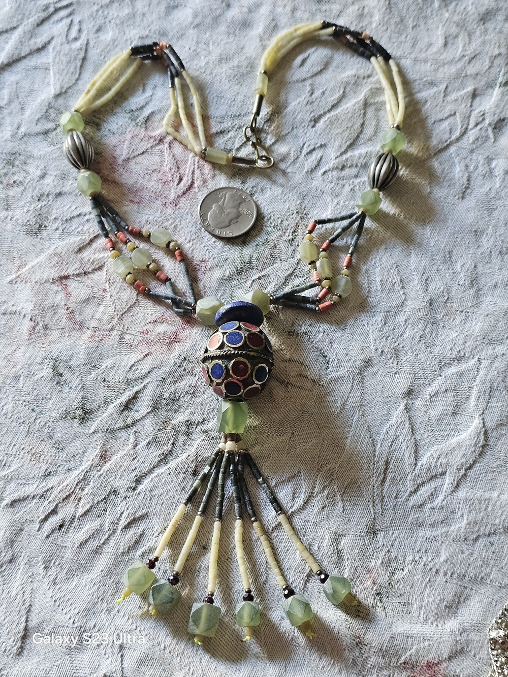 Bohemian Multicolor Bead Pendant Necklace - Green Accents
